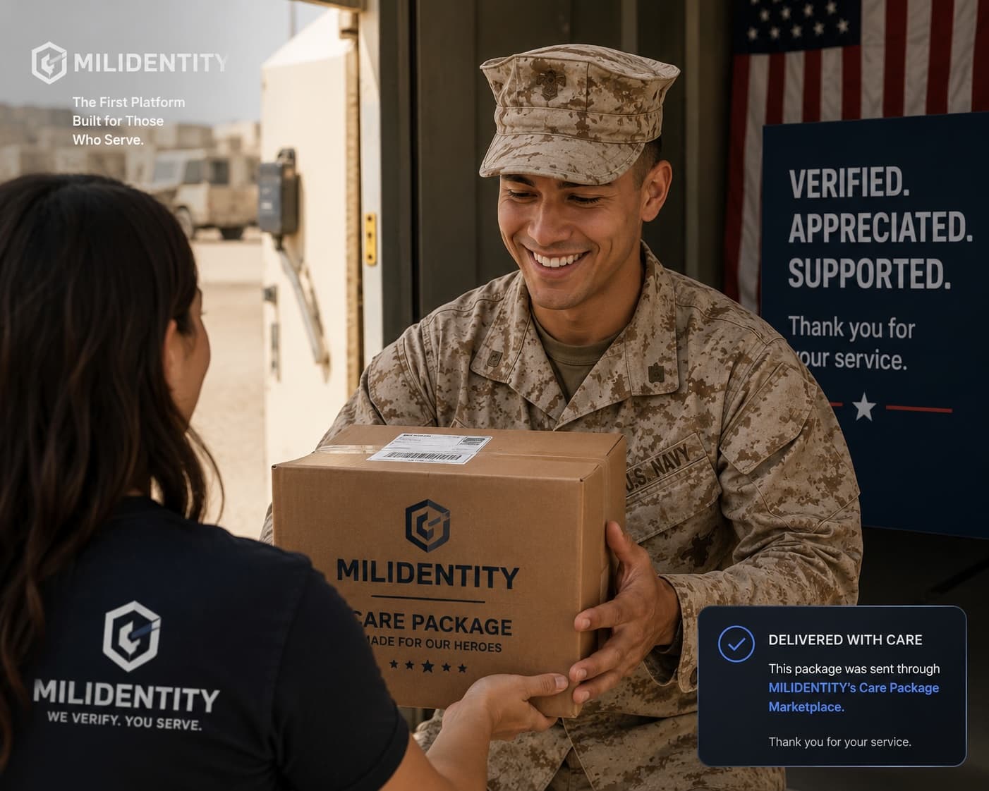 MILIDENTITY care package delivery for a verified service member
